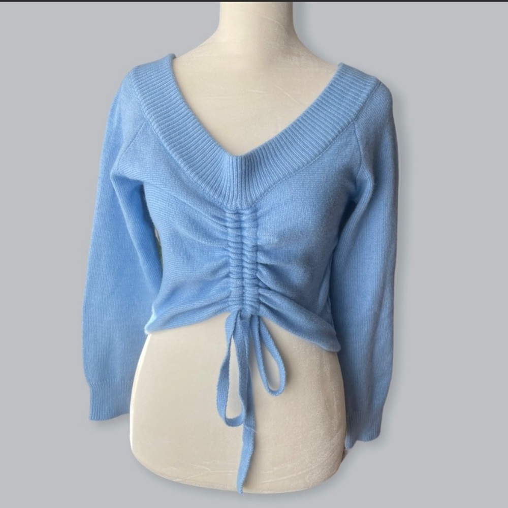 Fashion Nova Blue Soft Cropped Knit Sweater